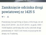 Zamknięcie odcinka drogi powiatowej nr 1425 S