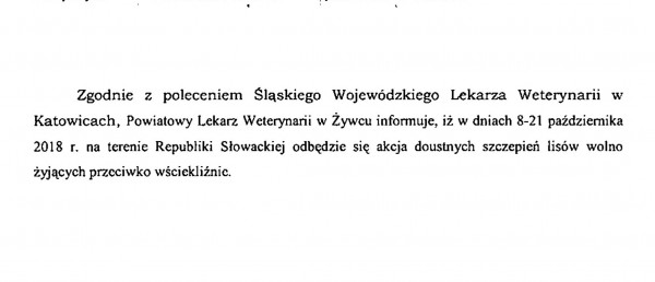 Powiatowy Lekarz Weterynarii w Żywcu informuje