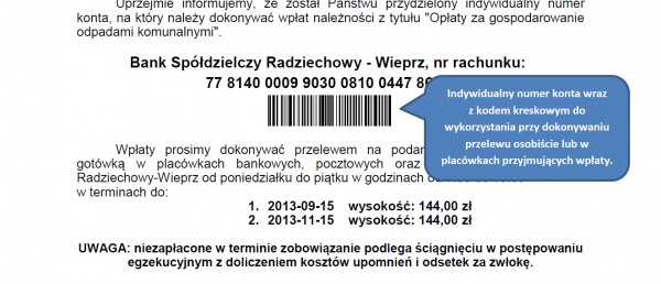 Informacja o wpłatach za odpady komunalne