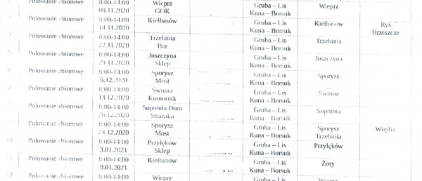 Kalendarz polowań GRON Żywiec