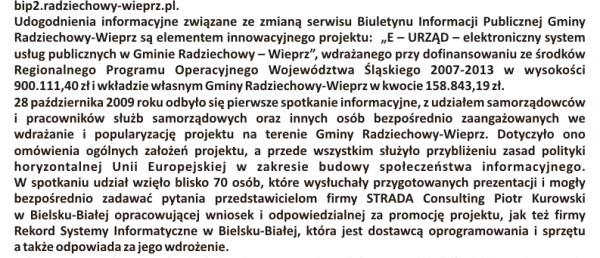 Ruszył nowy Serwis Biuletynu Informacji Publicznej Gminy Radziechowy-Wieprz