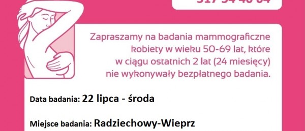 Badania mammograficzne - 22 lipca 2015 - środa
