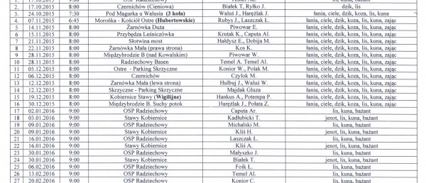 Kalendarz polowań w 2015/2016 roku